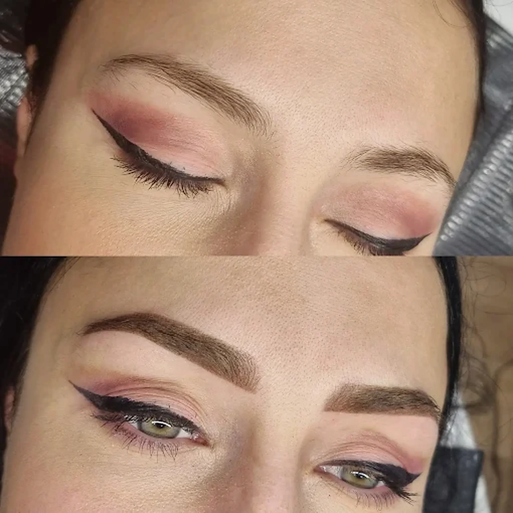 Comparaison avant et après d’une restructuration des sourcils.